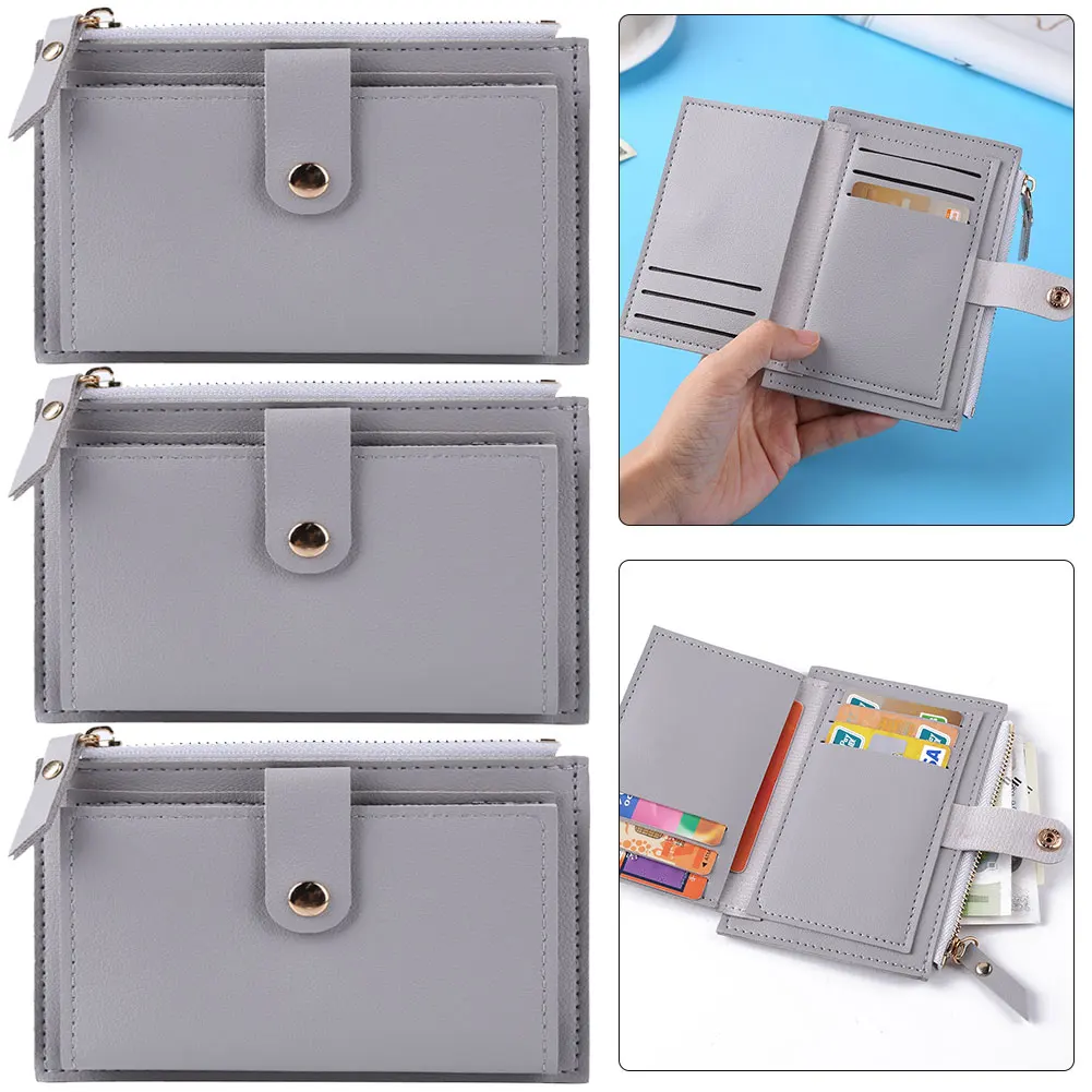 

Женский модный однотонный кошелек из искусственной кожи с несколькими отделениями для карт, 3 шт. (серый)