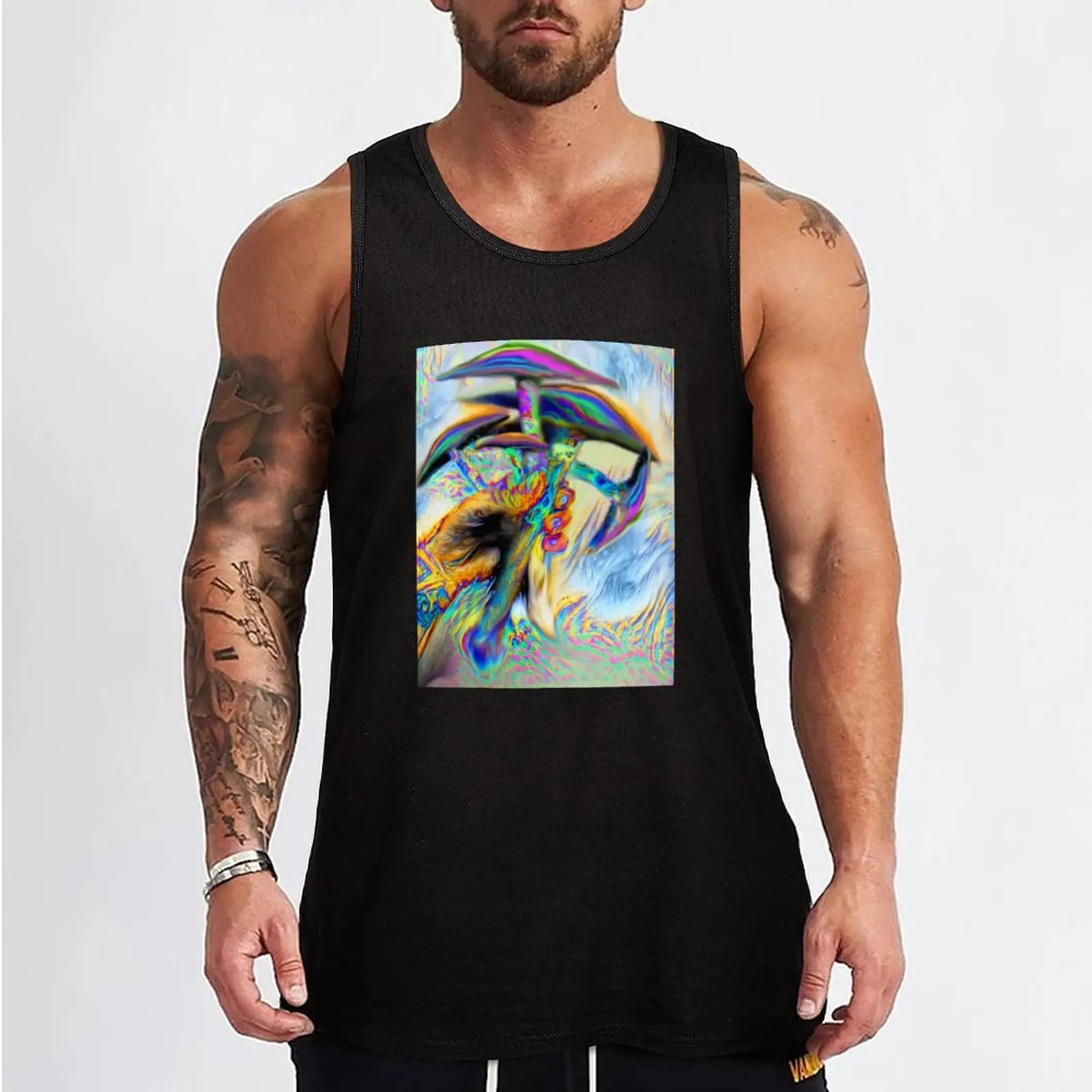 Rainbow Smear Shroom Bouquet Tank Top Men's clothing brands Male vest Fitness men clothing