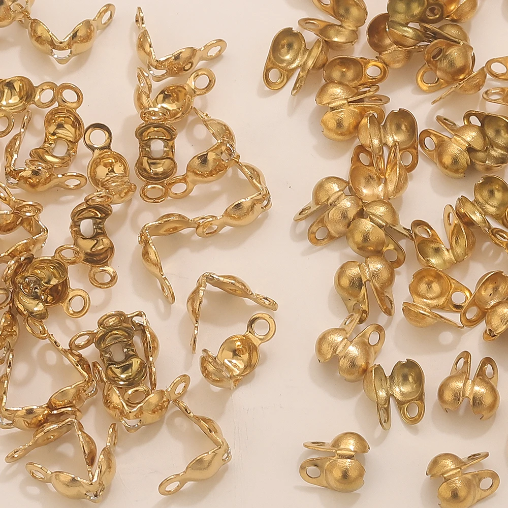 50 Stück PVD-vergoldete Edelstahl-Verbinder-Verschlüsse, Crimp-Endperlen für Armbänder, Halsketten, DIY-Endkappen, Schmuckzubehör – Detail 3