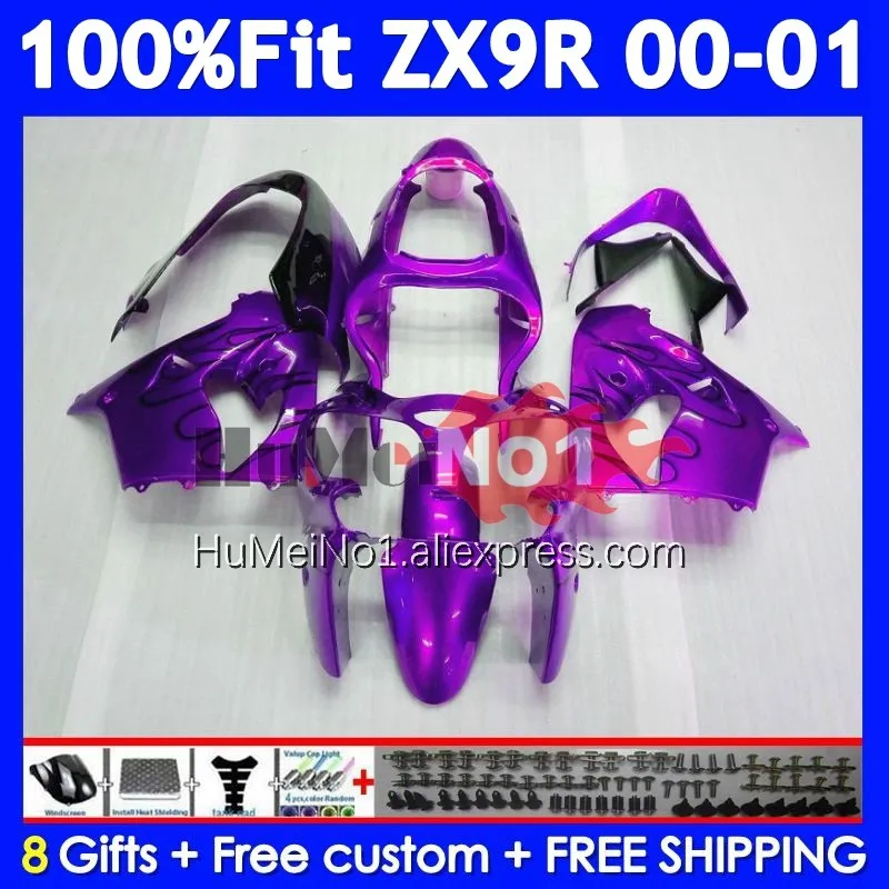 Injection Body For KAWASAKI NINJA ZX900 ZX 9R Purple black 900 CC 9 R 214No.86 ZX9 900CC ZX-9R ZX9R 00 01 2000 2001 OEM Fairing