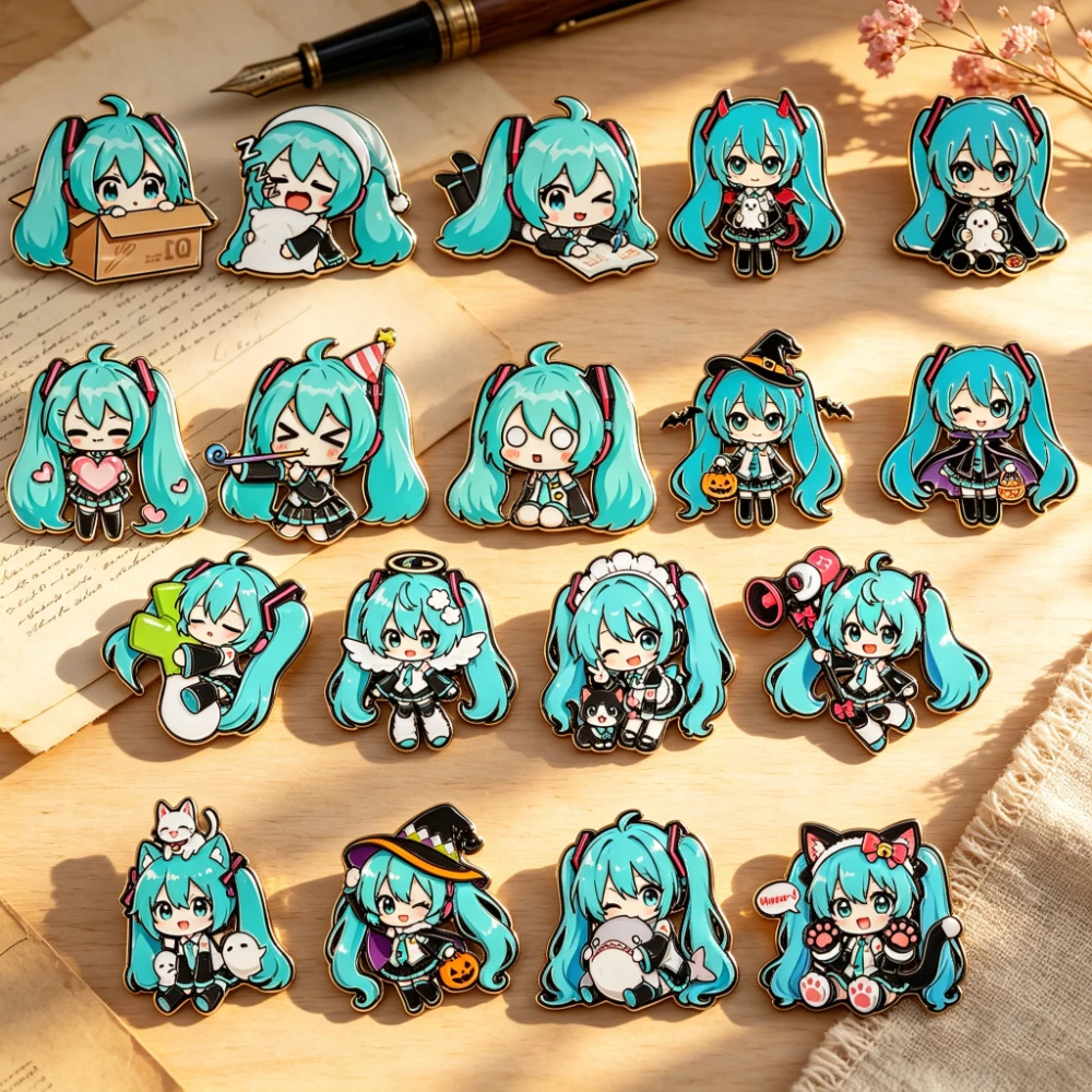4/6/14pcs Cute Anime Hatsune Miku Enamel Pins Lapel Pins for Backpacks Brooches Metal Brooch for Clothes Fashion Jewelry Gifts f