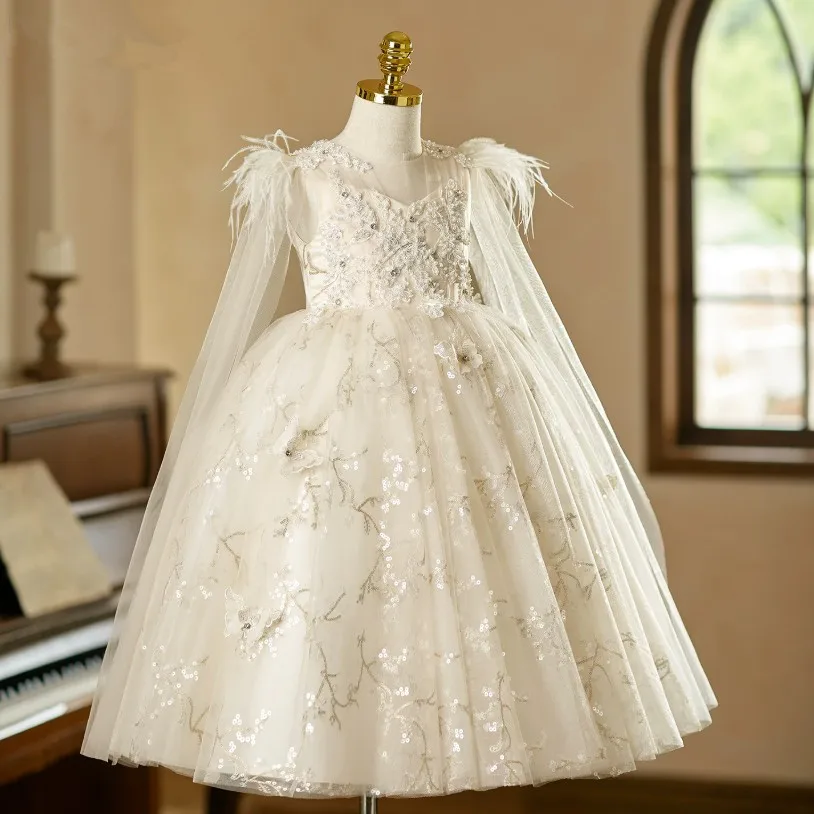 Hochwertiges Abendkleid für Mädchen, geeignet für Kinderklavierkonzerte, Geburtstage, Hochzeiten, Blumenmädchen, Modell A5063, Großhandel, Abendkleid. – Detail 4