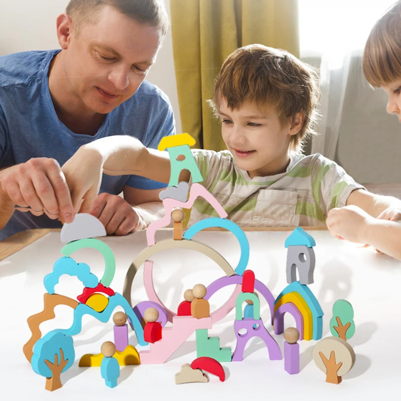 Wooden Puzzle Toys Stacked Balance Building Blocks Game Color Shape Matching Jigsaw Toy Toddler Montessori Early educational Toy