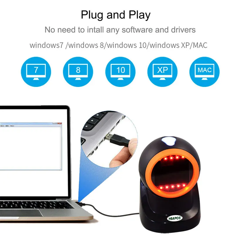 Desktop Barcode Scanner Omnidirectional USB Barcode Reader Wired 1D QR 2D Screen Barcodes Scanning Platform Scanner