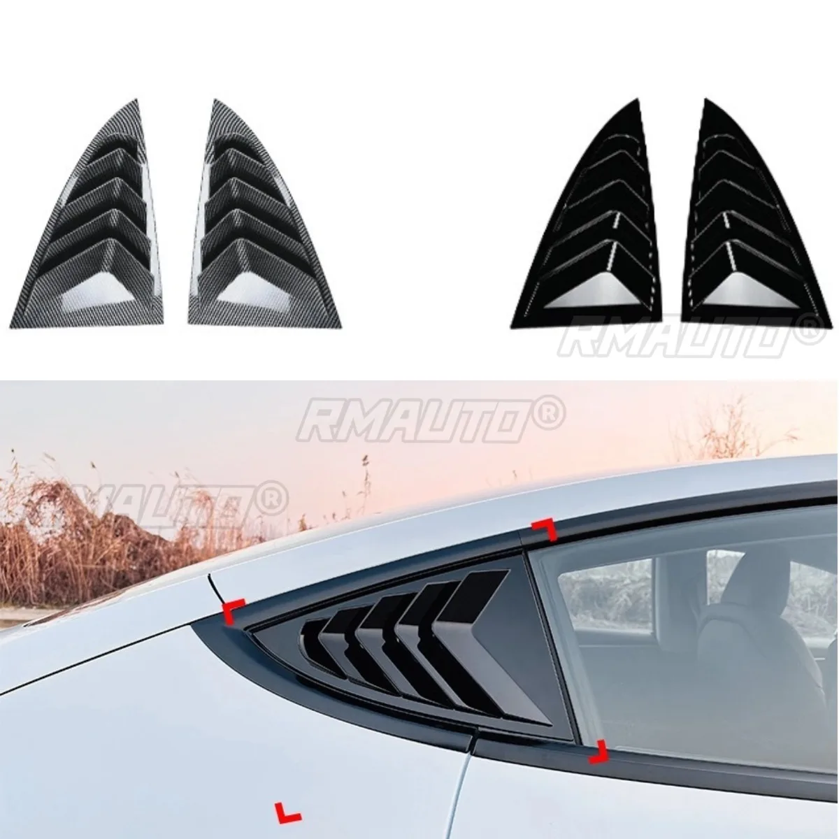 Car Side Rear Window Louver Shutter Cover Rear Quarter Panel Window Body Kit For Tesla Model 3 2024+ Exterior Accessories