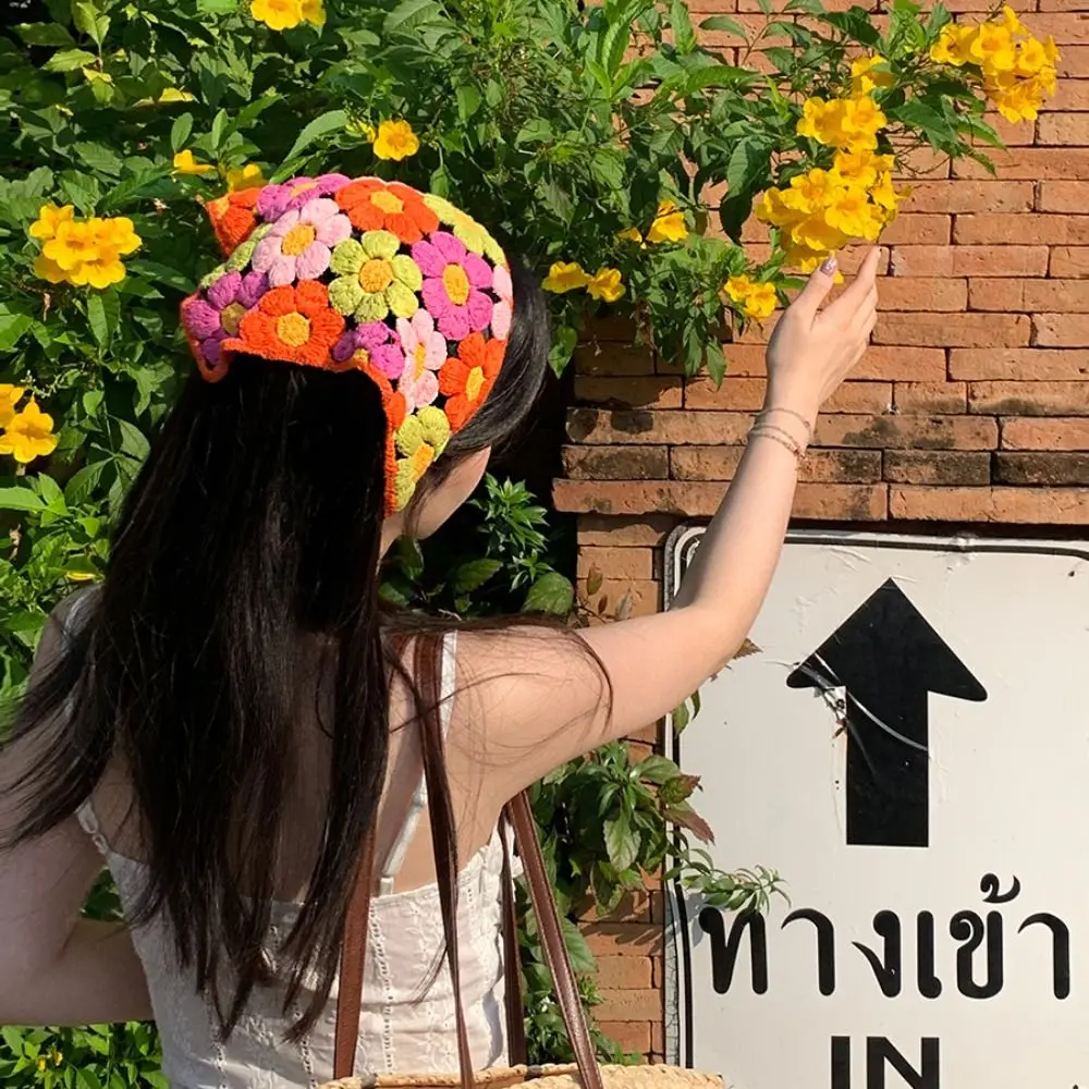 

Sweet Hair Band Knitted Headband Flower Floral Women Hair Scarf Pastoral Girl Hair Accessories Crochet Bandana Children