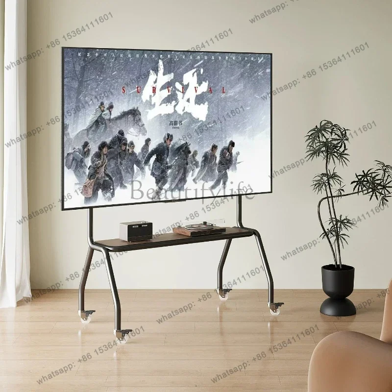 YJ Movable Bracket Stainless Steel Household Wheel Cart Bedroom Living Room Vertical Floor Adaptation 32-65 55-85 Inches TV Stan