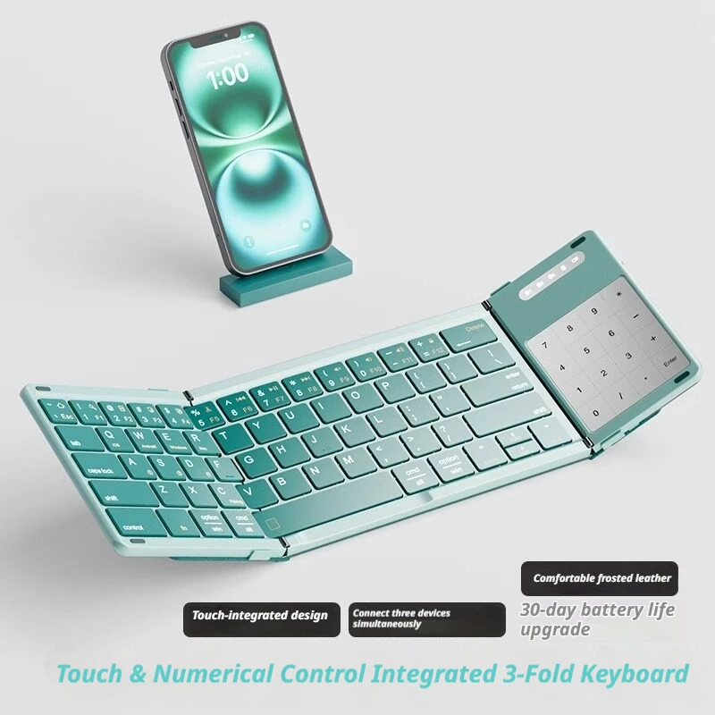 Mengzu Tri Fold Full Size Bluetooth Wireless Keyboard With Touchpad Portable For Laptop Ipad Tablet Mobile Phone Office