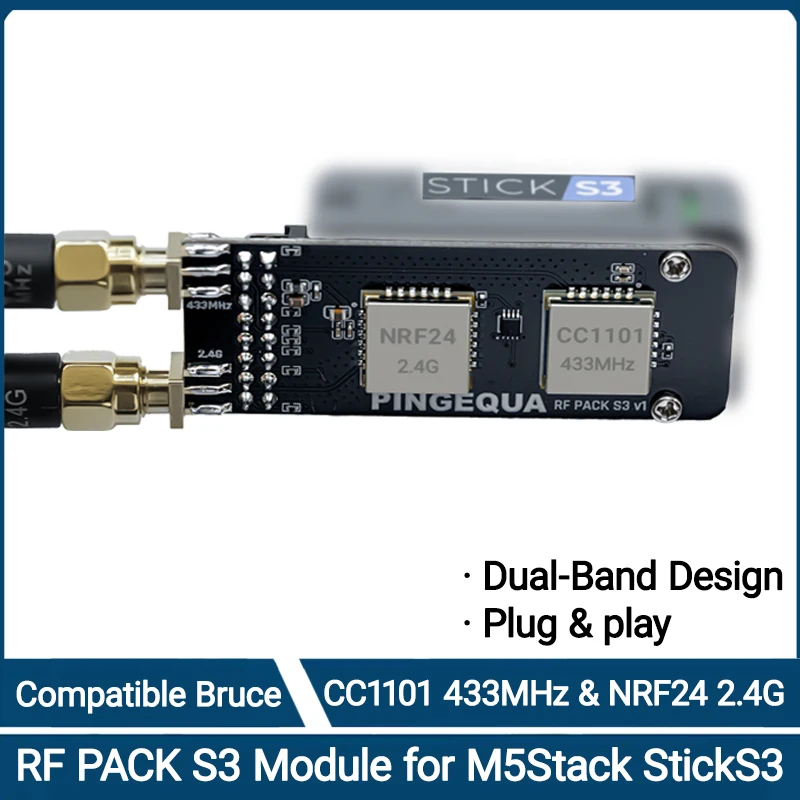 

Pingequa StickS3 Dual Band Wireless Transceiver Board for StickS3 NRF24 CC1101 Shield with SN74 SPI Isolation 4-Layer PCB