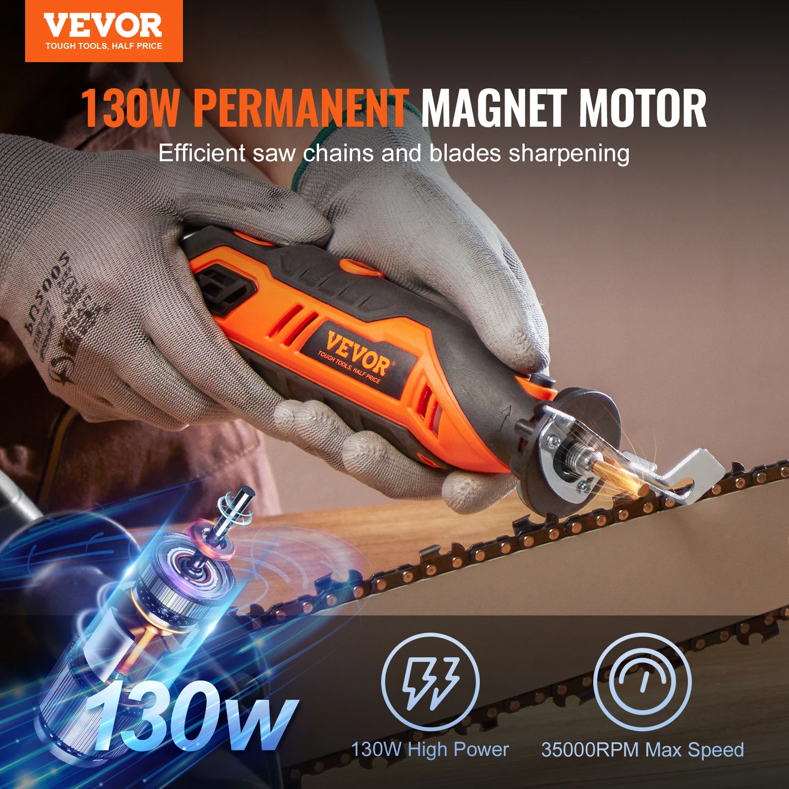 VEVOR Electric Chainsaw Sharpener Kit 35000RPM Electric Handheld Saw Chain Blade Sharpener 6 Speeds Professional Power Tool