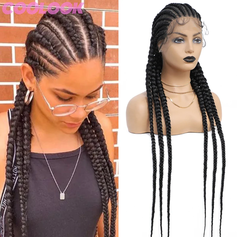 Synthetic Long Full Lace Braided Wig 36'' Knotless Braid Lace Front Wig with Jumbo Plaits Lightweight Braids Wig for Black Women