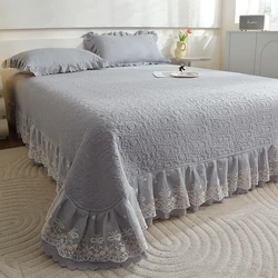Laced Bedspread Solid Color Bed Cover Queen Size Bed Linen Thicken Bedsheets Home Mattress Protector colchas (No Pillowcase)