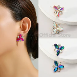 Korean Fashion Shiny Crystal Glass Triangle Small Stud Earrings For Women New Luxury Simple Jewelry Statement Accessories Gifts