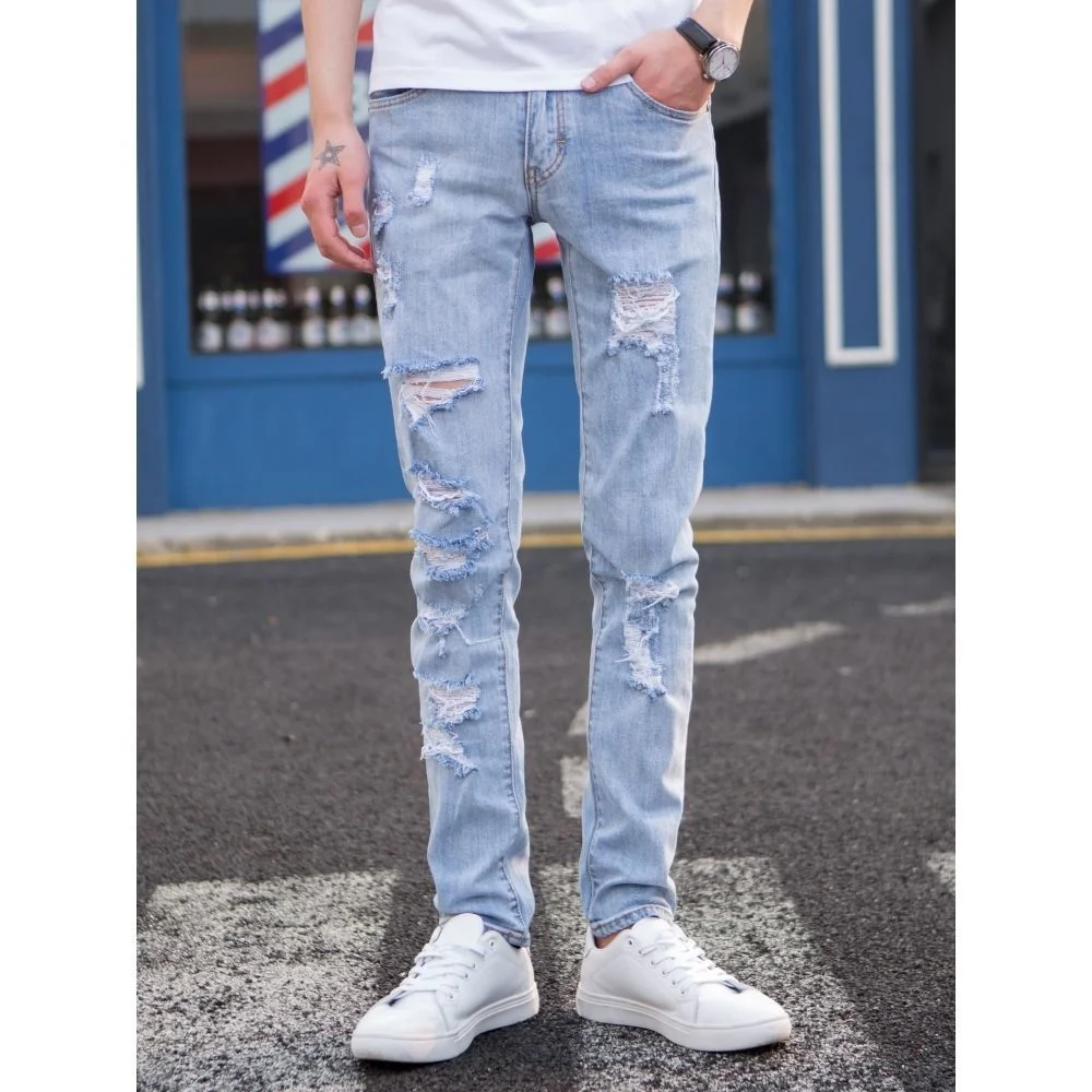 New Design Men Jeans Man paint Slim Fit Cotton Ripped Denim pants Knee Hollow Out Jeans for Men Streetwear cargo pants y2k