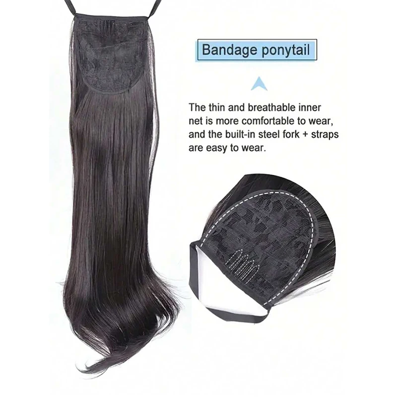 MSTN cabello rizado ondulado largo sintético para mujer, cinta de cola de caballo con cordón, extremos de corbata, accesorios de peluca Natural,