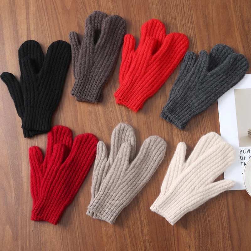 

Осенние и зимние теплые перчатки из 100% чистой шерсти для мужчин и женщин, вязаные утолщенные велосипедные перчатки с вафельным узором на весь палец