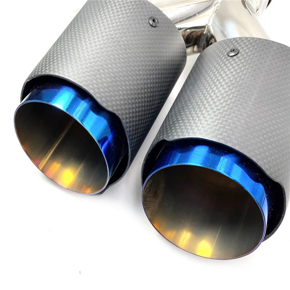 1Piece ID 63mm-OD 114mm Universal Dual Exhaust Muffler Tip Matt Carbon Fiber Brunt Blue Steel