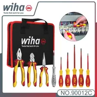 Genuine WIHA Electrician's Insulation Tool Set with Combination Pliers Set Screwdriver Set Electrical Test Pen Black Tool Bag 90
