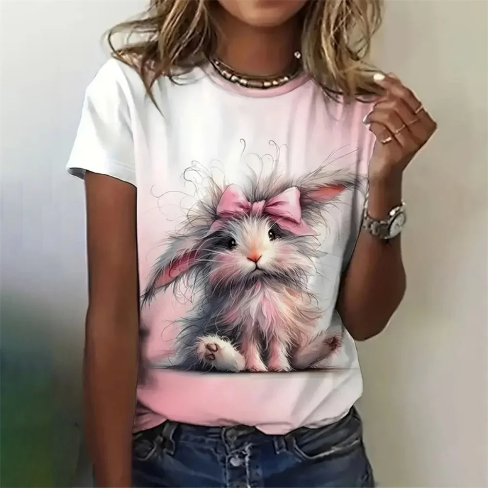 

Summer Rabbit T Shirt for Girls 3D Printed Short Sleeve Tee Animal Pattern Children's T-Shirts Round Neck Top 2024 Kids Clothes