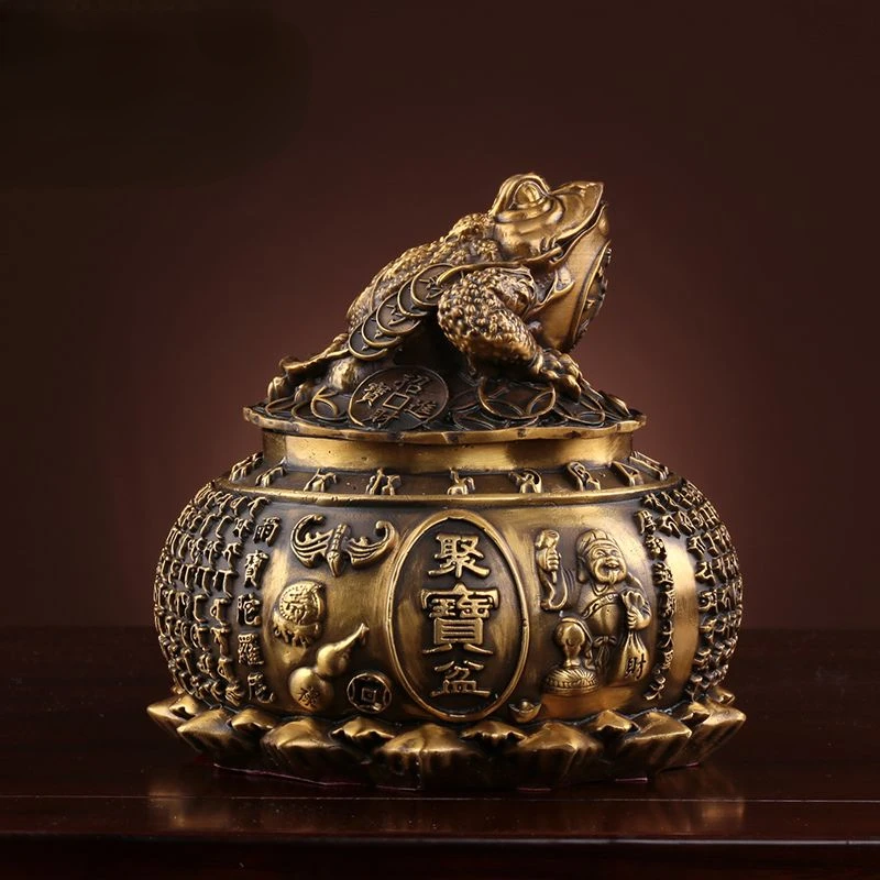 

Brass Golden Toad Treasure Bowl Ornaments Attract Wealth Gather Wealth Home Lucky Crafts Chinese Style Gifts