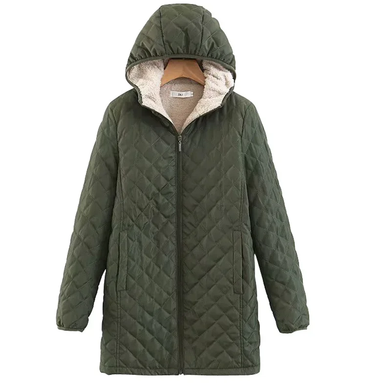 European and American New Women's Standing Collar Mid To Long Loose Lightweight Lambhair Cotton Coat, Fashionable Casual Jacket