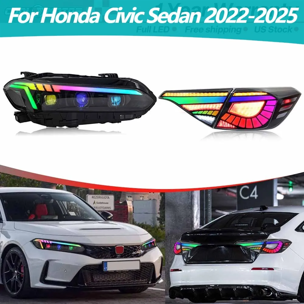 

Полностью светодиодные фары RGB для проектора в сборе для Honda Civic Sedan 2022-2025 + задний фонарь RGB