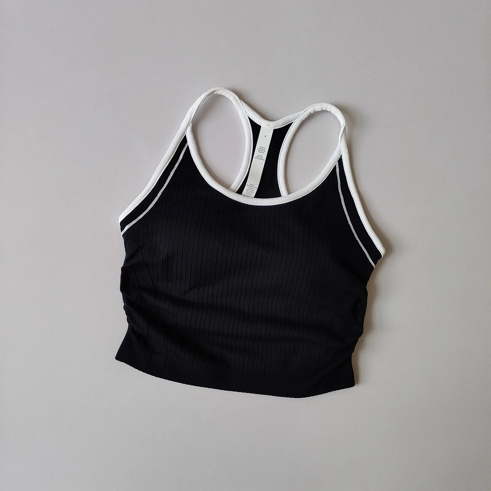 Damen Color-Block-Träger-Sporttop, Taillenformendes Yoga-Pilates-Fitness-BH mit eingebauten Polstern – Detail 21
