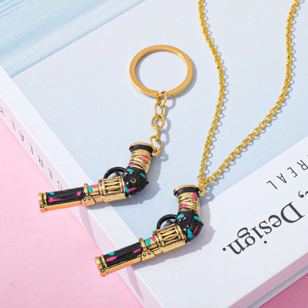 غامض Jinx بندقية سلسلة مفاتيح معدنية 5 سنتيمتر جامعة أساطير نموذج كيرينغ للرجال شريف الجلد تحصيل سلسلة مفاتيح معدنية