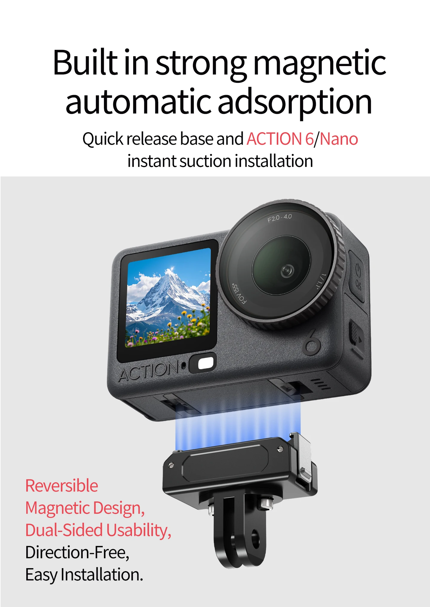 360 drehbarer Stativadapter, magnetische Halterung für DJI Osmo Nano Action 6, Kamera, POV, Vlog, Selfie-Stick, Helm, Schnellwechselhalterung – Detail 14