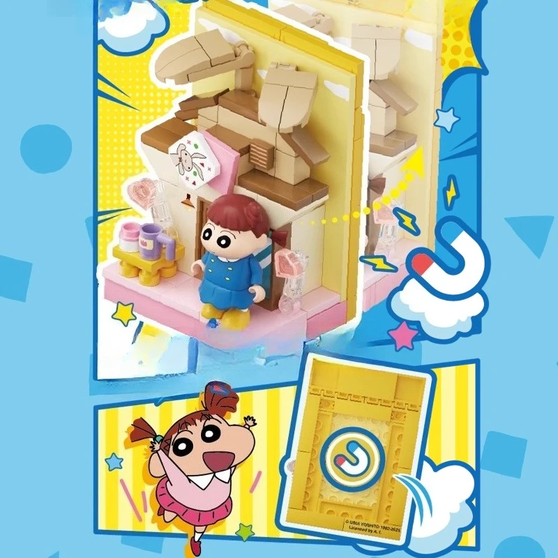 SEMBO Crayon Shin-chan Building Blocks Children's Educational Assembling Fun Stickers Magnetic Cartoon Shin-chan Ornaments Toys