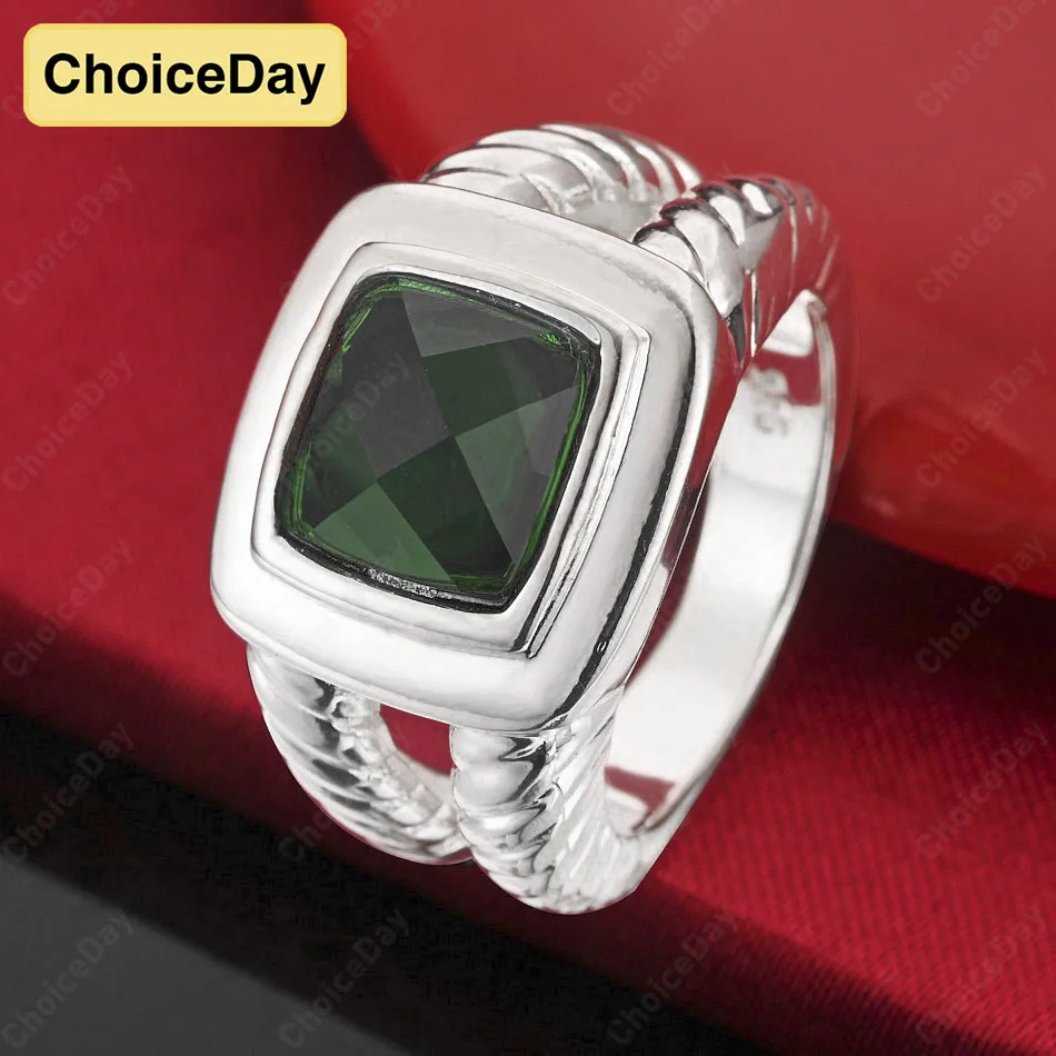 

ChoiceDay 925 Sterling Silver 7-10 Exquisite Green Zircon Ring Men's Women's Accessories Engagement Jewelry Wedding