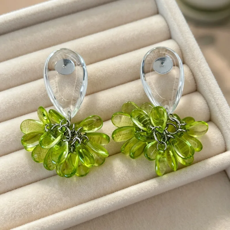 Statement Light Green Earrings For Women Vintage Handmade New Clear Water Drop Resin Tassel Dangle Earrings Wholesale