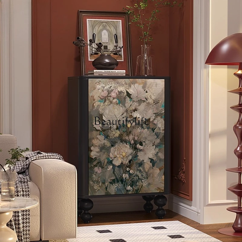 

Modern medieval oil painting flower decoration cabinet household living room corridor end cabinet