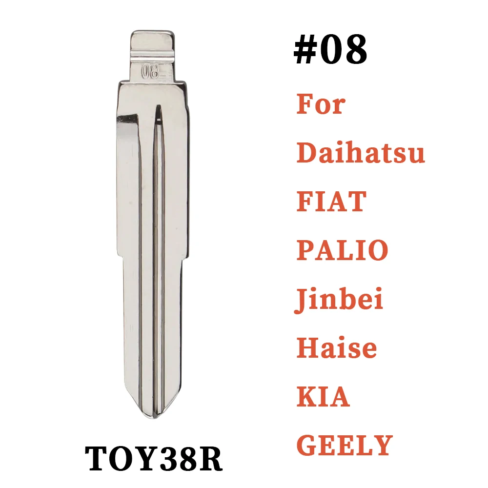 #08 TOY38R Universal Uncut Metal Blank Key Blade Replacement KD VVDI Flip Remote Head Shell Repair Part For FIAT PALIO KIA GEELY