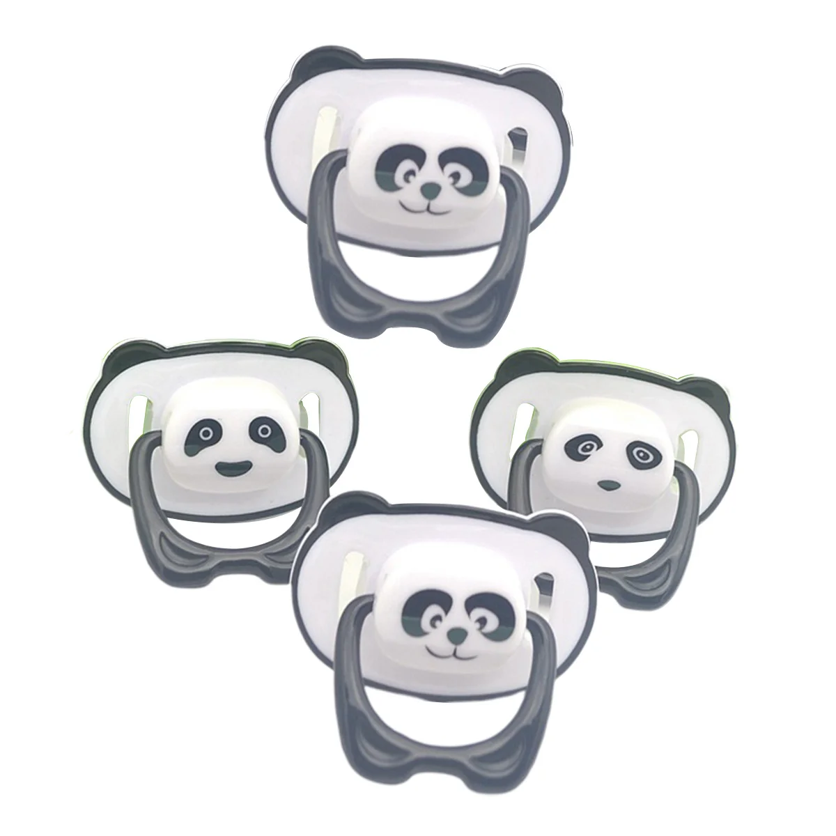 

4pcs Panda Pacifiers Silicone Infant Soother Set Round Flat Head Baby Teething Clips Included Baby Pacifier Clips For Newborn