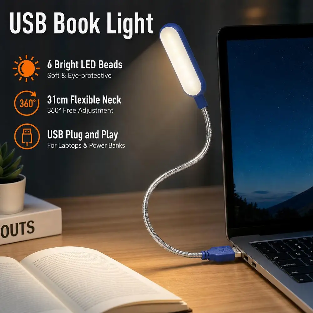 Travel Portable USB Reading Lamp Mini LED Book Light Night Lights Powered By Laptop Notebook Computer Christmas Gift Led Light ﻿