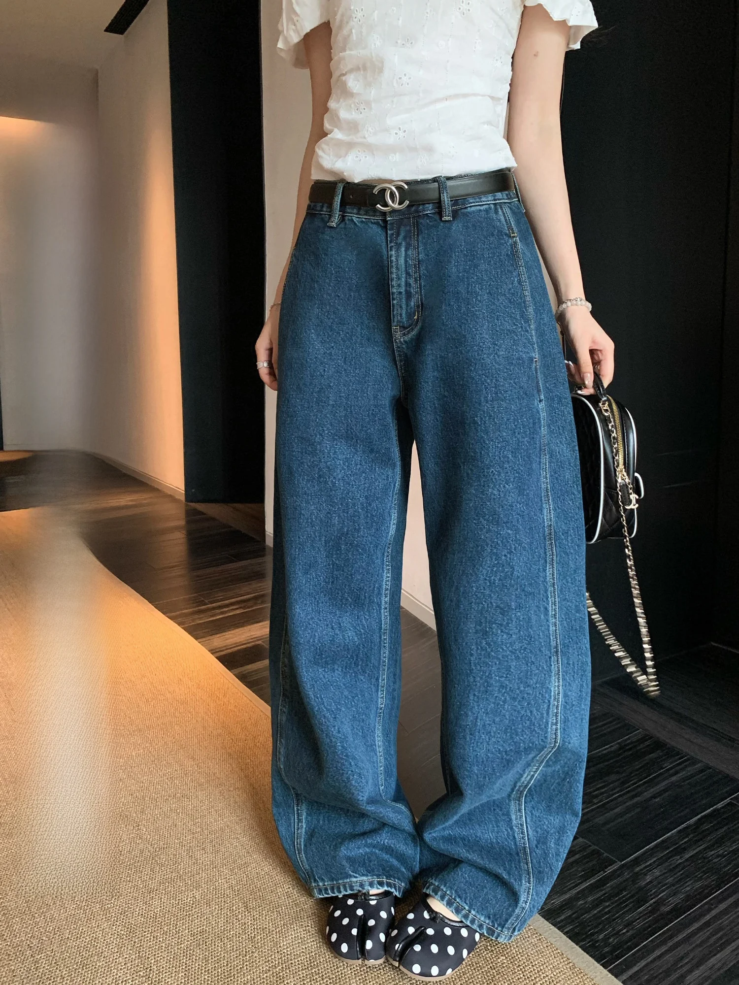 

Hhyii Retro Knife Design Casual Straight Leg Jeans Women's 2026 New Wide Leg Pants High Waist Denim Trousers for Ladies