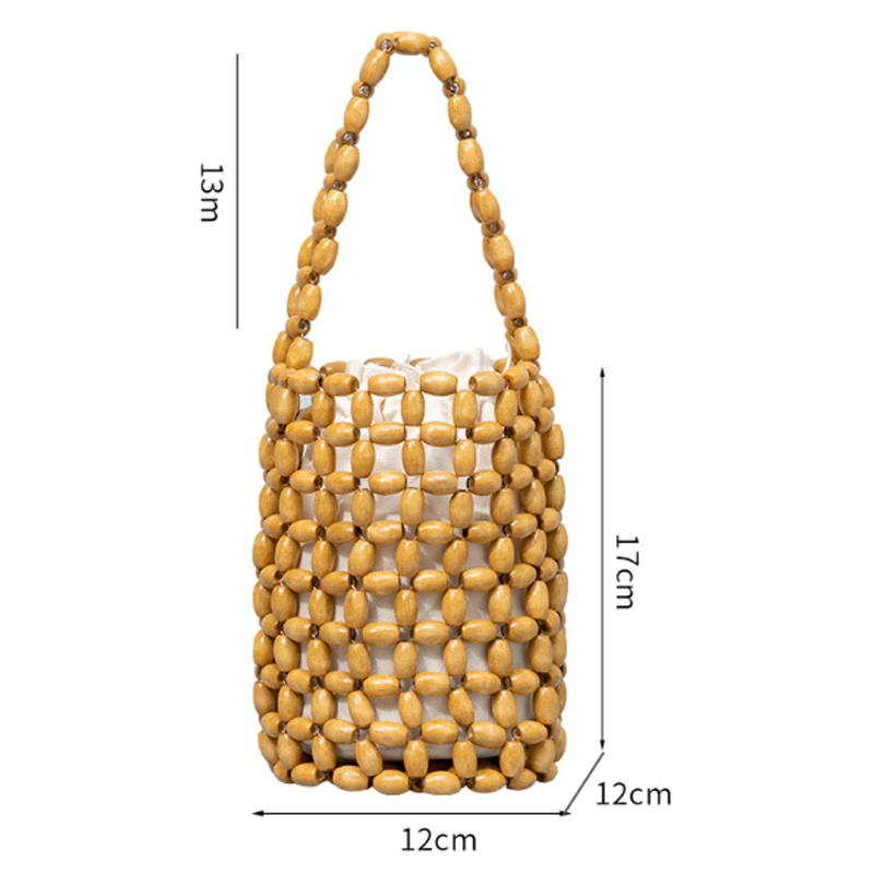 Simple Design Handmade Woven Women Bag Fashion Bucket Bag High-quality Wooden Bead Women Handbag