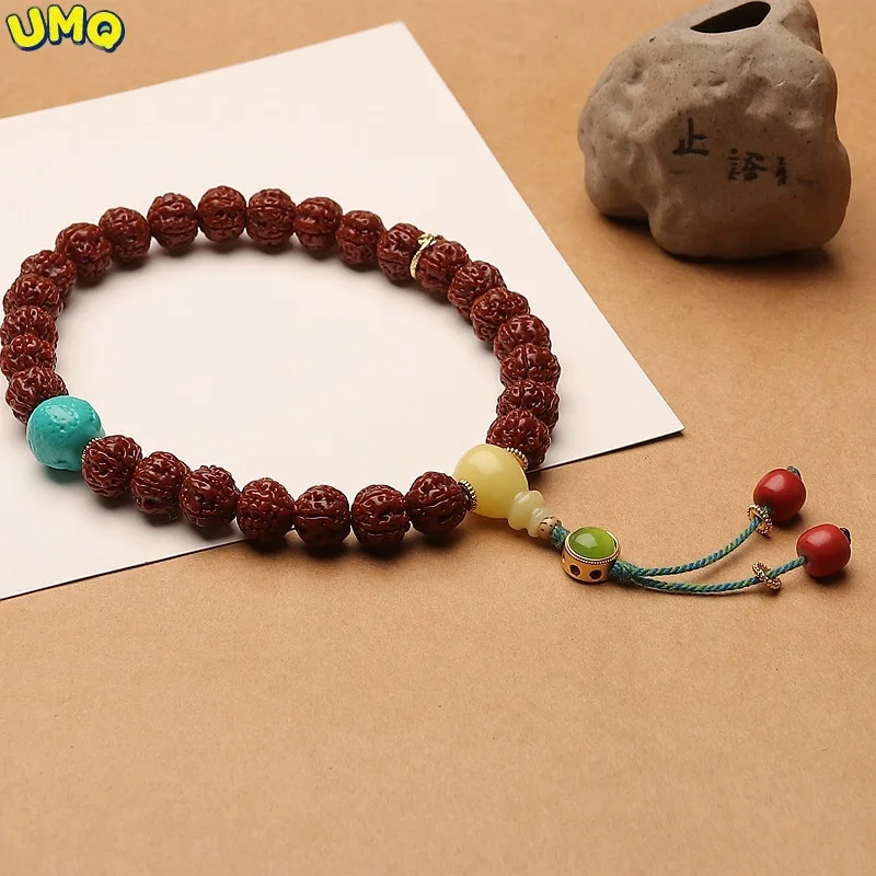 เบาะสร้อยลูกประคำเครื่องเขียนเนปาลห้ากลีบหกกลีบขนาดใหญ่ Vajra Bodhi สีแดงหนังเครื่องแปรงผู้ชาย string สตรี