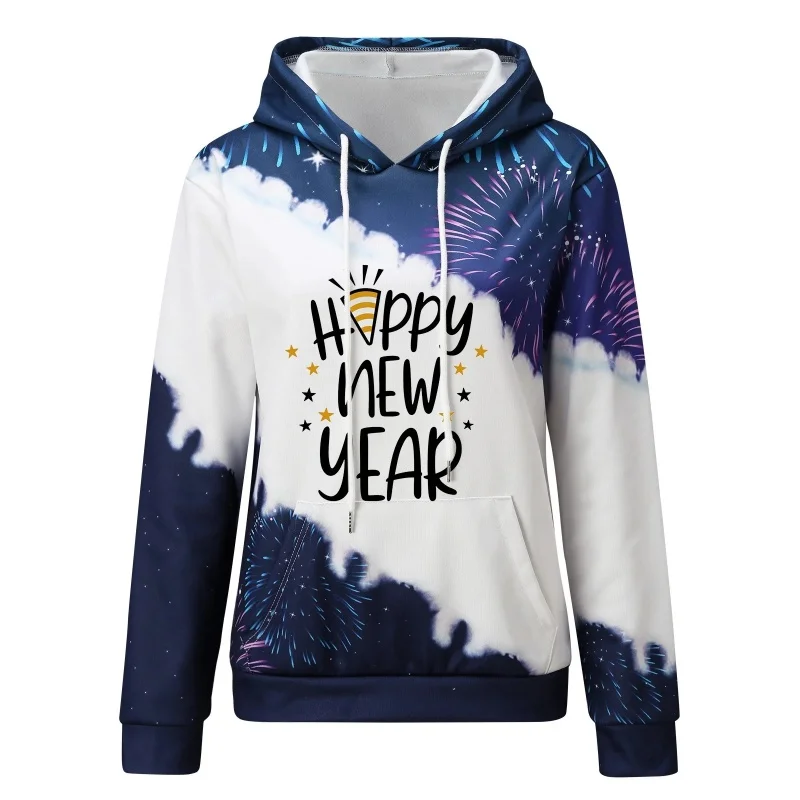 ثلاثية الأبعاد مطبوعة السنة الجديدة هوديي للرجال النساء الألعاب النارية سحابة نمط البلوز بلايز عادية المتضخم البلوفرات طويلة الأكمام هوديس