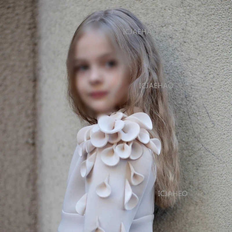 2026 New Girls Long Sleeve Dress Children Sweet Floral Princess Gown Fashion Elegant Formal Piano Performance Pageant Costume - view 4
