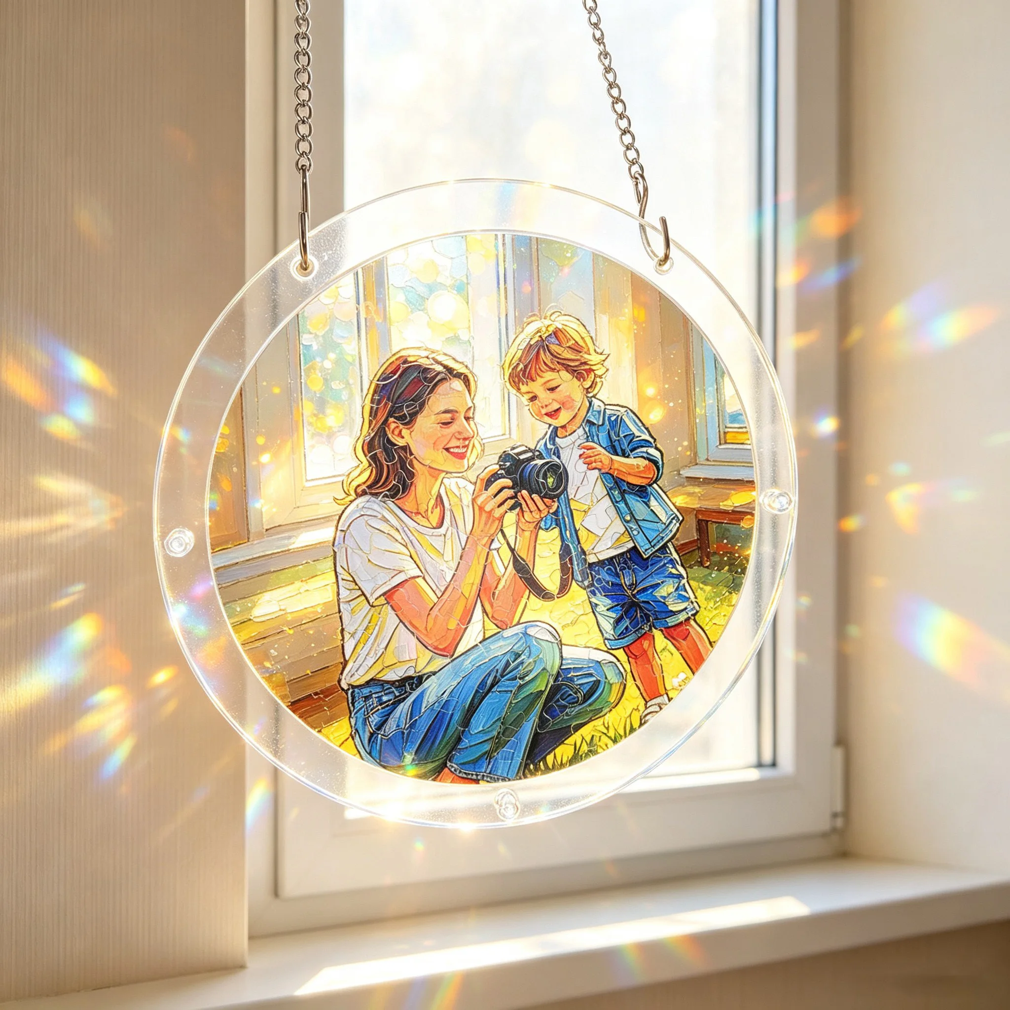 Personalized Photo Acrylic Jigsaw Puzzle Suncatcher Custom Text Stained Glass Style Window Hanging Ornament DIY Home Decor Gift