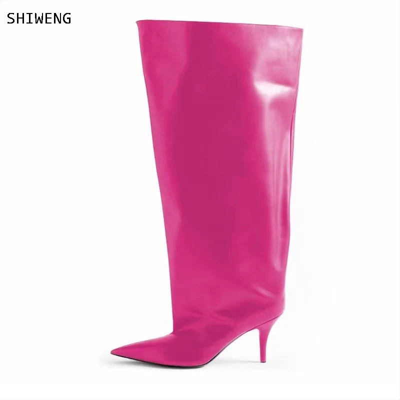 

2023 New Pointed-toe Solid-color Mid-Tube Boots All-match for Thin Heel Sexy Thigh Circumference Boots Catwalk Fashion Boots 43