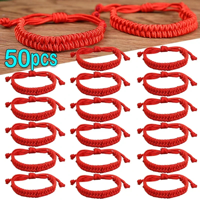 1/50PCS Tibetan Buddhist Bracelet Lucky Handmade Braided Adjustable King Kong Knot Red Thread Charm Bracelets for Women Men