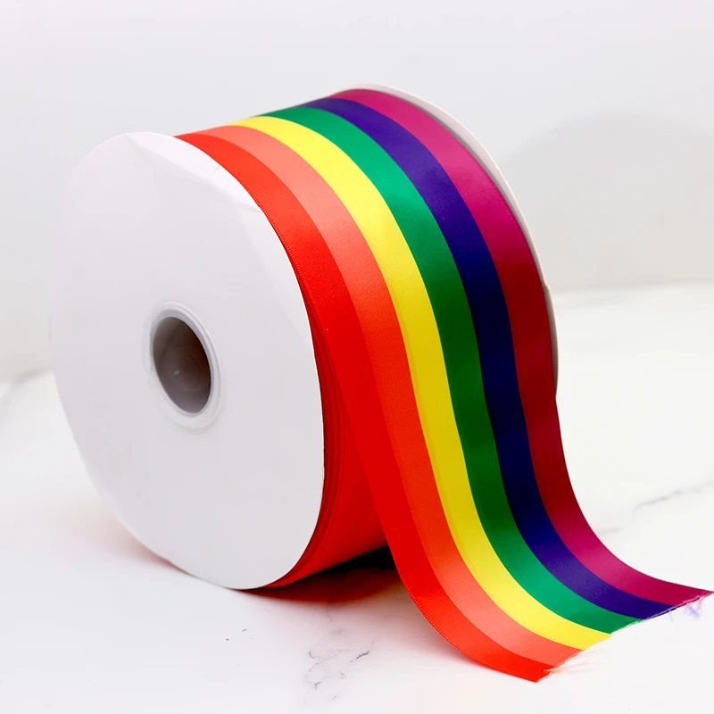 Satin grosgrain ribbon, 6-8 stripe, Gay Pride, rainbow flag, 10 yard