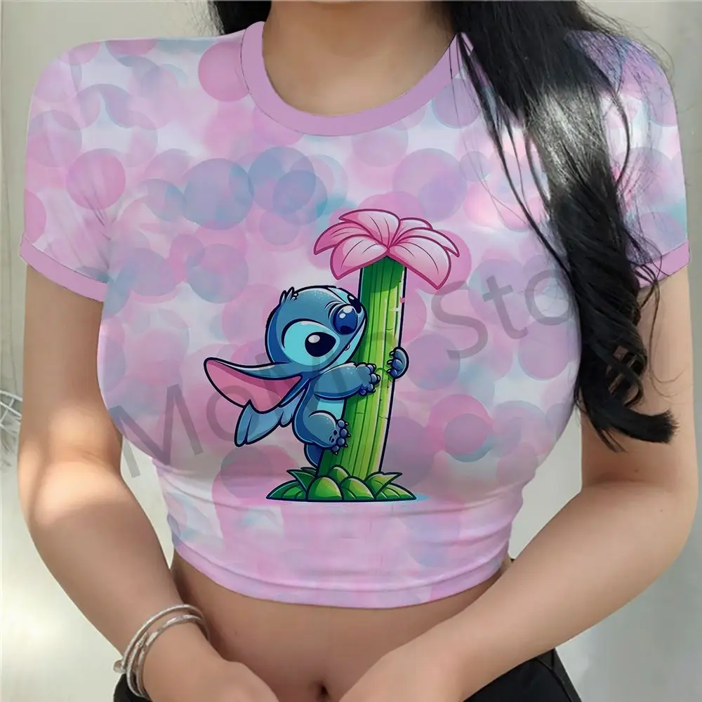 Kawaii Disney Stitch Women\'s Crop Top T-Shirt XS-3XL Party Anime Cheap Clothes 3D Short Sleeve Y2k Lovely Sale Summer O Neck