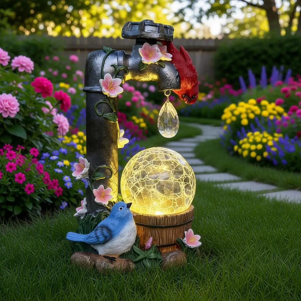 

Garden Statue Decoration, Water Faucet and Light Glass Ball, Outdoor Resin Statue, Women's Mother's Birthday Gift, Size 9.45 inc