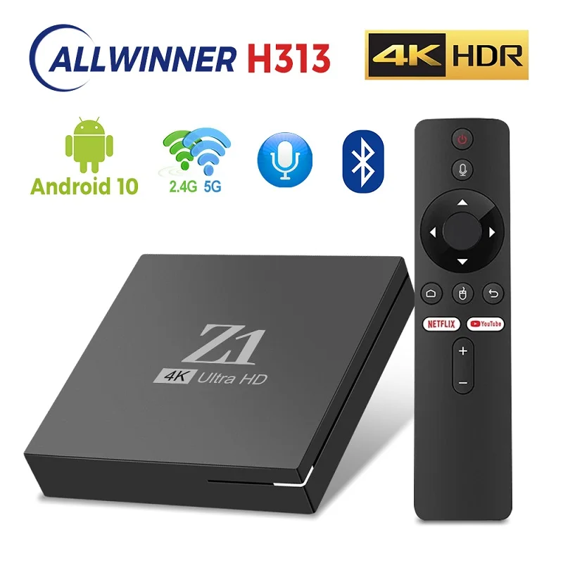 Z1 ATV TV Box Android 10 Allwinner H313 Support 4K AV1 2.4&5G Wifi BT with Google Voice Remote 2GB RAM 16GB ROM  Smart TV Box