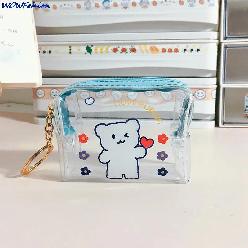 Cartoon Bears Transparent Girls Coin Purse Children PVC Zipper Change Purse Women Mini Lipstick Wallet Flamingos Key Card Bag