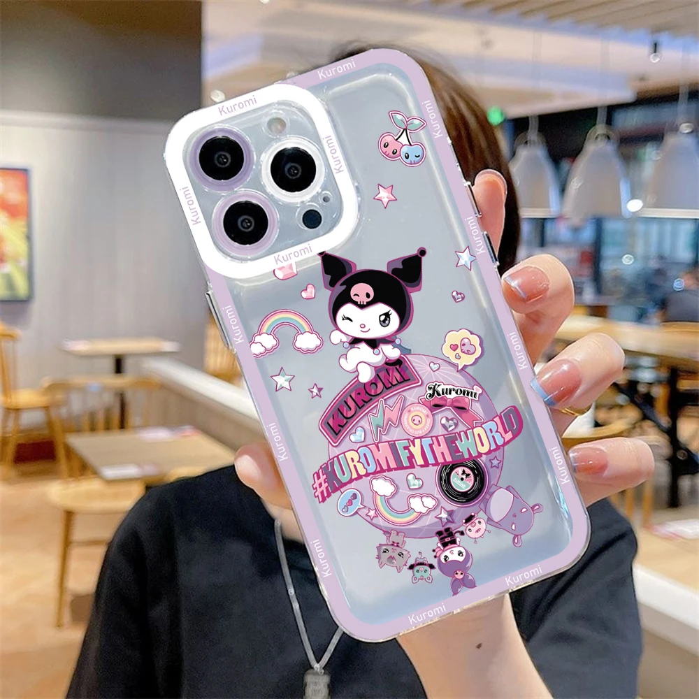 Cute Cartoon Kuromi Phone Case For Xiaomi Redmi Note 13C 12 12C 11 10 10C 10s 9 9s 9A 9T 9C 8 7 Pro Max 4G 5G Transparent Cover